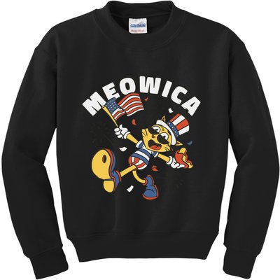 Meowica Fourth Of July Funny Cat Kids Sweatshirt
