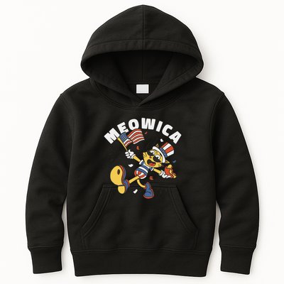 Meowica Fourth Of July Funny Cat Kids Hoodie