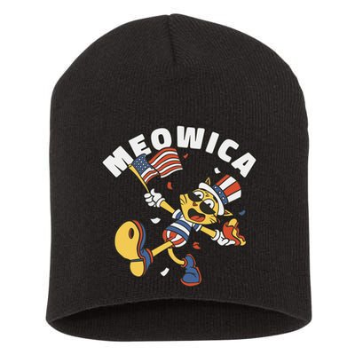 Meowica Fourth Of July Funny Cat Short Acrylic Beanie