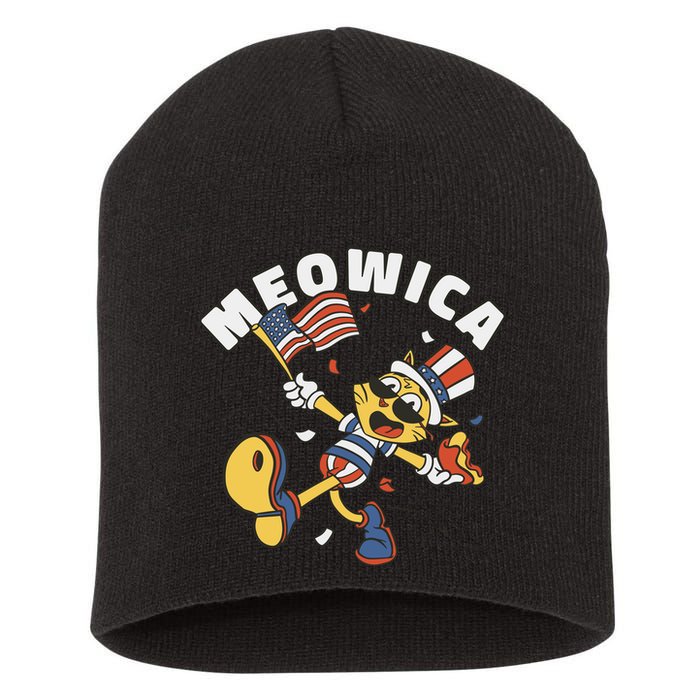 Meowica Fourth Of July Funny Cat Short Acrylic Beanie