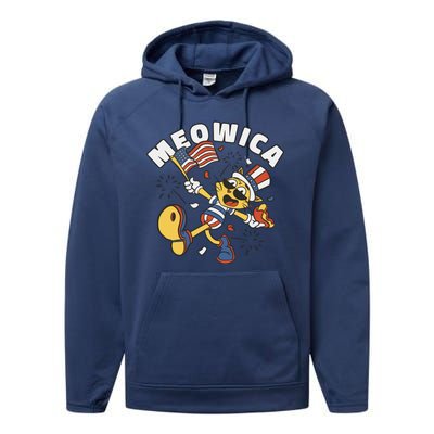 Meowica Fourth Of July Funny Cat Performance Fleece Hoodie