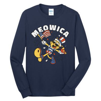 Meowica Fourth Of July Funny Cat Tall Long Sleeve T-Shirt