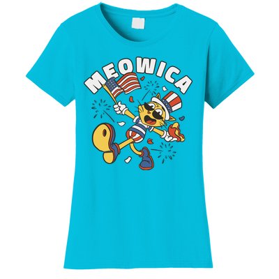 Meowica Fourth Of July Funny Cat Women's T-Shirt