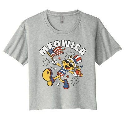 Meowica Fourth Of July Funny Cat Women's Crop Top Tee