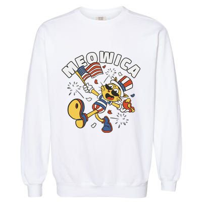 Meowica Fourth Of July Funny Cat Garment-Dyed Sweatshirt
