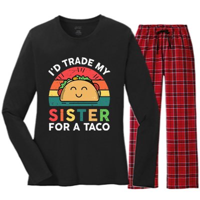 Mexican Fiesta Outfit Funny Taco Tuesday Little Sister Women's Long Sleeve Flannel Pajama Set 