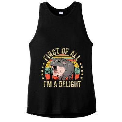 Moodeng First Of All IM A Delight Vintage Angry Moo Deng Ladies PosiCharge Tri-Blend Wicking Tank