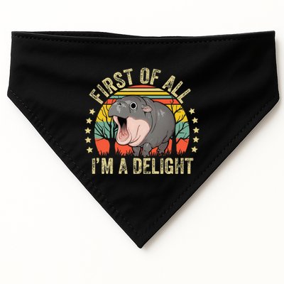 Moodeng First Of All IM A Delight Vintage Angry Moo Deng USA-Made Doggie Bandana