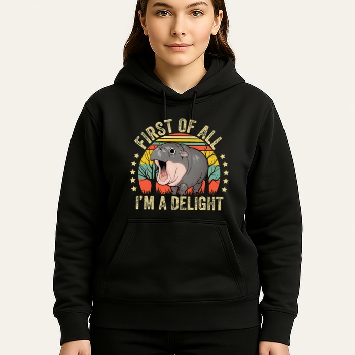 Moodeng First Of All IM A Delight Vintage Angry Moo Deng Hoodie