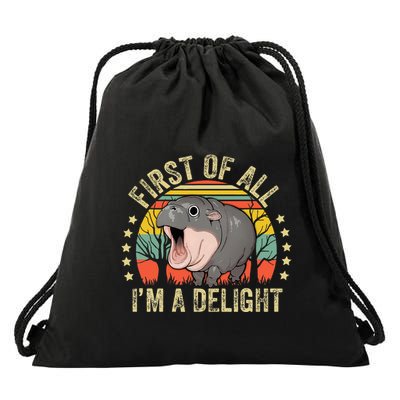Moodeng First Of All IM A Delight Vintage Angry Moo Deng Drawstring Bag