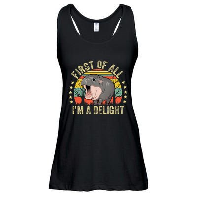 Moodeng First Of All IM A Delight Vintage Angry Moo Deng Ladies Essential Flowy Tank