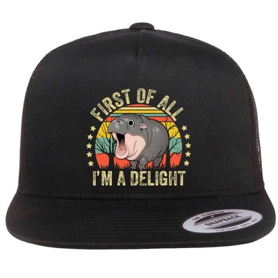 Moodeng First Of All IM A Delight Vintage Angry Moo Deng Flatbill Hat