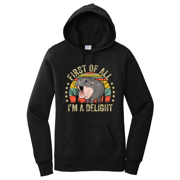 Moodeng First Of All IM A Delight Vintage Angry Moo Deng Women's Pullover Hoodie