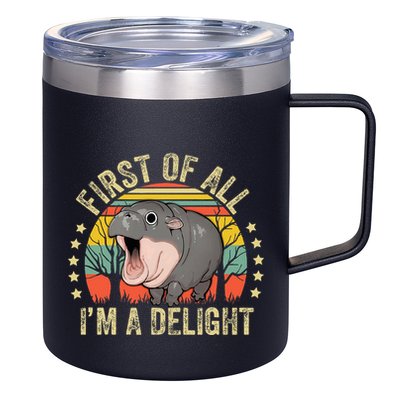 Moodeng First Of All IM A Delight Vintage Angry Moo Deng 12oz Stainless Steel Coffee Mug