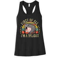 Moodeng First Of All IM A Delight Vintage Angry Moo Deng Women's Racerback Tank