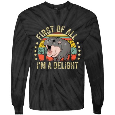 Moodeng First Of All IM A Delight Vintage Angry Moo Deng Tie-Dye Long Sleeve Shirt
