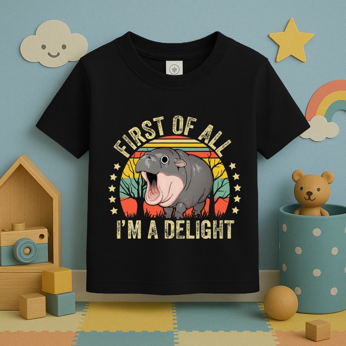 Moodeng First Of All IM A Delight Vintage Angry Moo Deng Toddler T-Shirt
