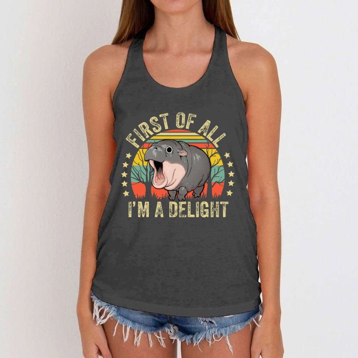 Moodeng First Of All IM A Delight Vintage Angry Moo Deng Women's Knotted Racerback Tank