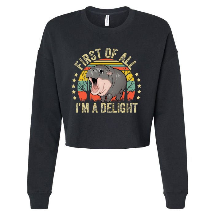 Moodeng First Of All IM A Delight Vintage Angry Moo Deng Cropped Pullover Crew