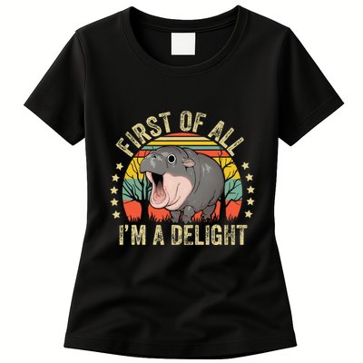 Moodeng First Of All IM A Delight Vintage Angry Moo Deng Womens T-Shirt