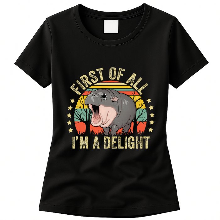 Moodeng First Of All IM A Delight Vintage Angry Moo Deng Womens T-Shirt