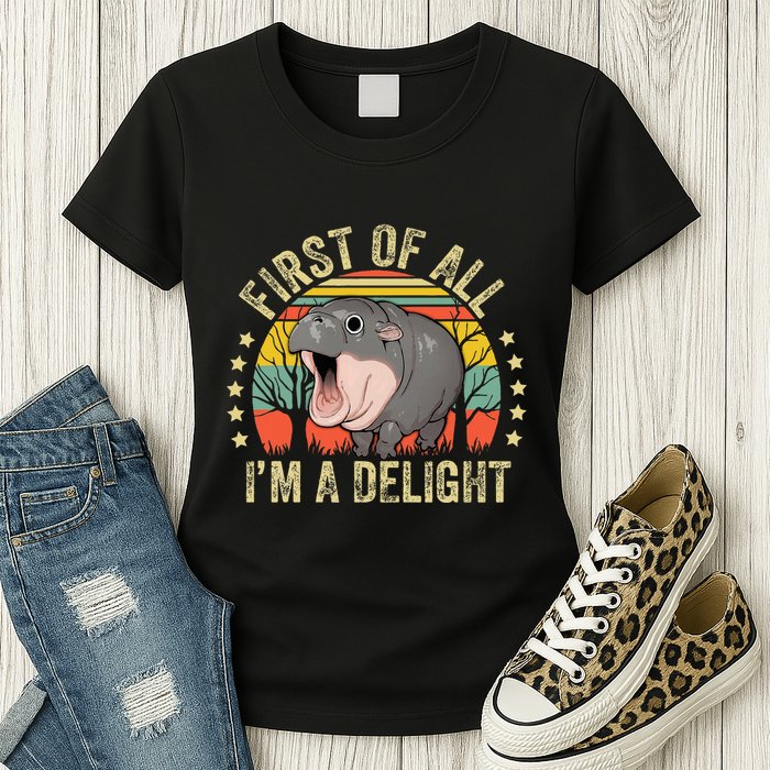 Moodeng First Of All IM A Delight Vintage Angry Moo Deng Womens T-Shirt