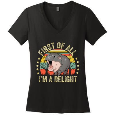 Moodeng First Of All IM A Delight Vintage Angry Moo Deng Women's V-Neck T-Shirt