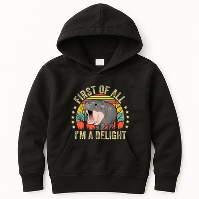 Moodeng First Of All IM A Delight Vintage Angry Moo Deng Kids Hoodie