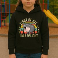 Moodeng First Of All IM A Delight Vintage Angry Moo Deng Kids Hoodie