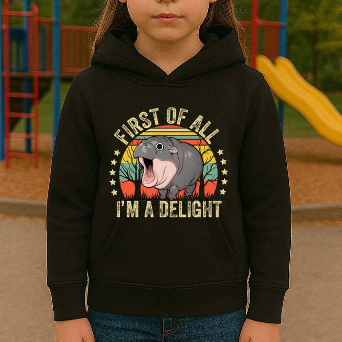 Moodeng First Of All IM A Delight Vintage Angry Moo Deng Kids Hoodie