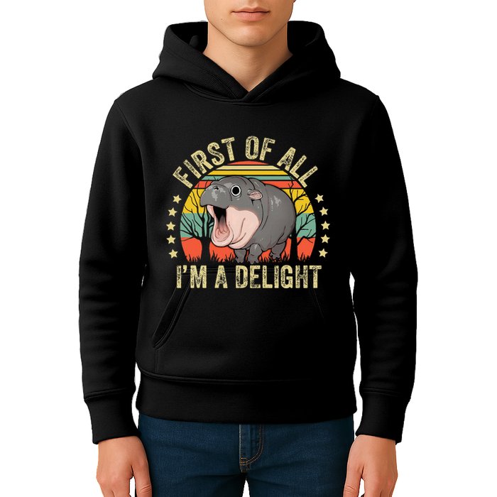 Moodeng First Of All IM A Delight Vintage Angry Moo Deng Kids Hoodie