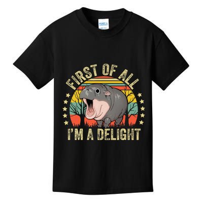 Moodeng First Of All IM A Delight Vintage Angry Moo Deng Kids T-Shirt