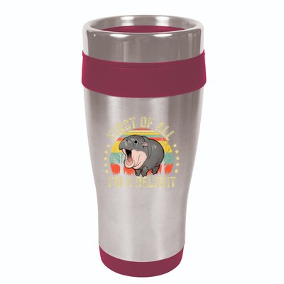Moodeng First Of All IM A Delight Vintage Angry Moo Deng 16oz Travel Tumbler