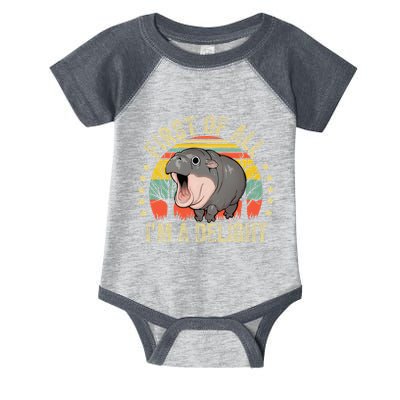 Moodeng First Of All IM A Delight Vintage Angry Moo Deng Infant Baby Jersey Bodysuit