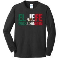 Mexican Flag Pride Cinco de Mayo El Jefe Mas Chingon Kids Long Sleeve Shirt