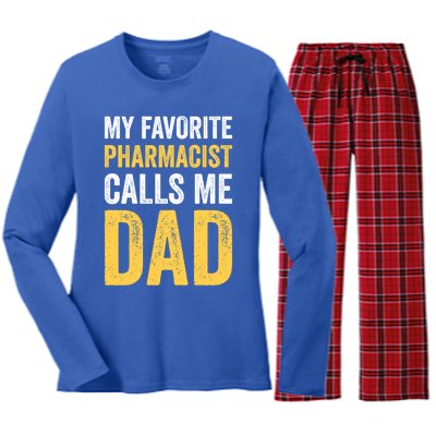 My Favorite Pharmacist Calls Me Dad Funnyproud Dad Father Gift Women's Long Sleeve Flannel Pajama Set 