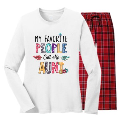 My Favorite People Call Me Aunt Floral Art Happy Mother Day Women's Long Sleeve Flannel Pajama Set 