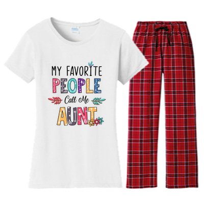 My Favorite People Call Me Aunt Floral Art Happy Mother Day Women's Flannel Pajama Set