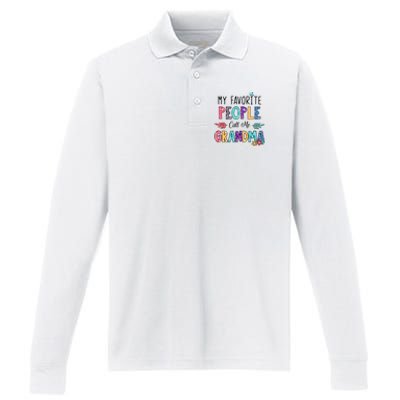 My Favorite People Call Me Grandma Floral Art Mother Day Performance Long Sleeve Polo