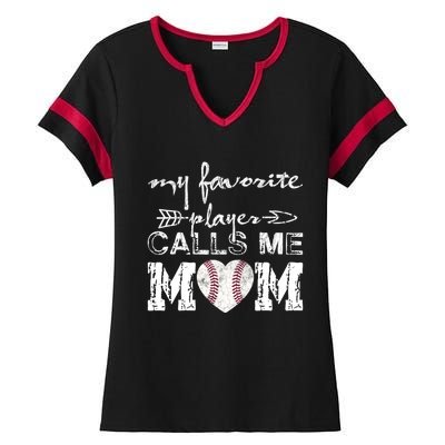 My Favorite Player Calls Me Mom Baseball Vintage Cute Gift Ladies Halftime Notch Neck Tee