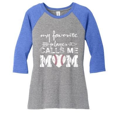 My Favorite Player Calls Me Mom Baseball Vintage Cute Gift Women's Tri-Blend 3/4-Sleeve Raglan Shirt