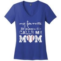 My Favorite Player Calls Me Mom Baseball Vintage Cute Gift Women's V-Neck T-Shirt