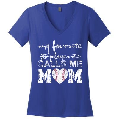 My Favorite Player Calls Me Mom Baseball Vintage Cute Gift Women's V-Neck T-Shirt