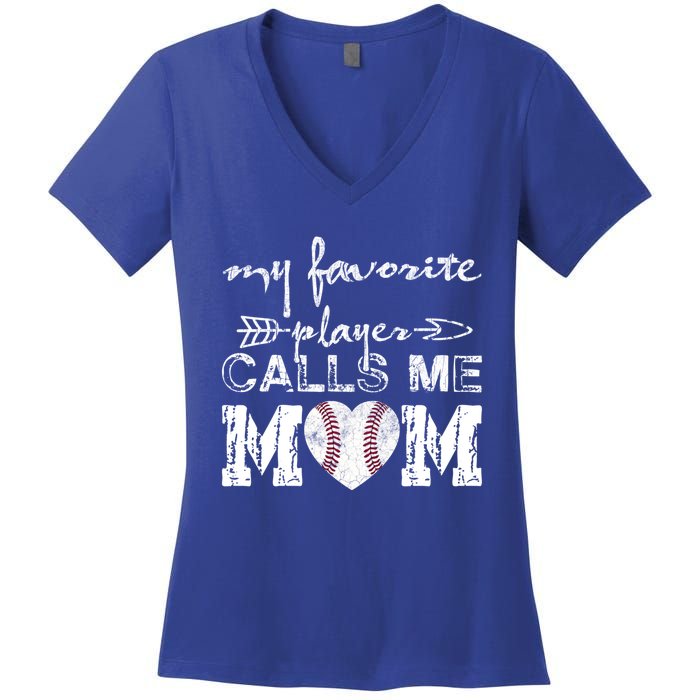 My Favorite Player Calls Me Mom Baseball Vintage Cute Gift Women's V-Neck T-Shirt