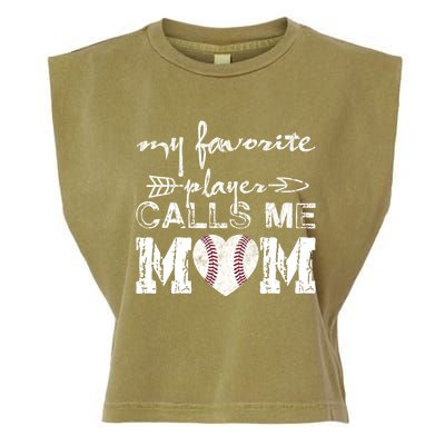 My Favorite Player Calls Me Mom Baseball Vintage Cute Gift Garment-Dyed Women's Muscle Tee