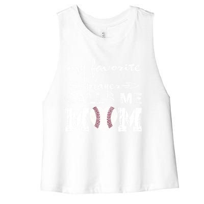 My Favorite Player Calls Me Mom Baseball Vintage Cute Gift Women's Racerback Cropped Tank