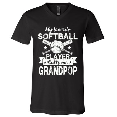 My Favorite Player Calls Me Grandpop Baseball Softball V-Neck T-Shirt