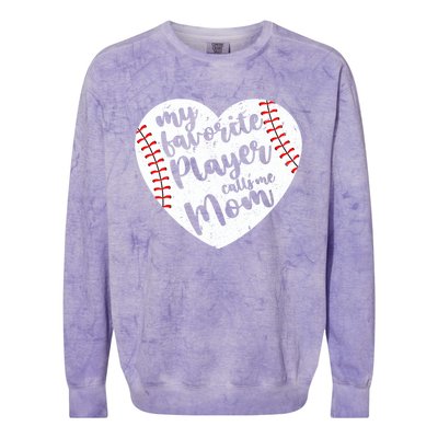 My Favorite Player Calls Me Mom Heart Baseball Player Gift Colorblast Crewneck Sweatshirt