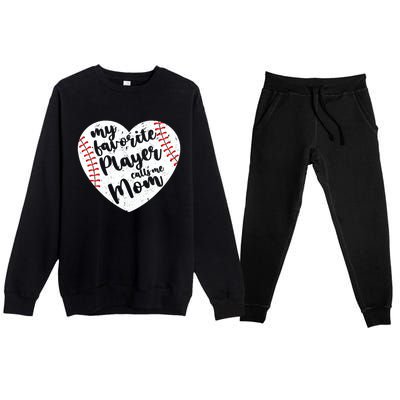 My Favorite Player Calls Me Mom Heart Baseball Player Gift Premium Crewneck Sweatsuit Set