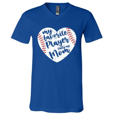 My Favorite Player Calls Me Mom Heart Baseball Player Gift V-Neck T-Shirt